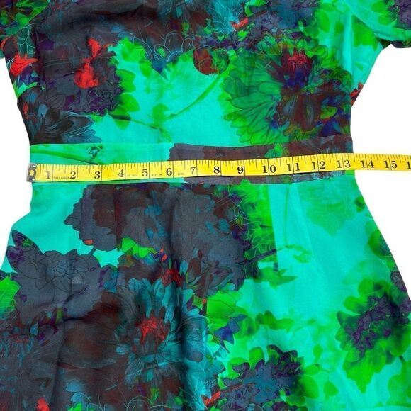 J. Crew Hothouse Watercolor Floral 100% Silk Dress Emerald Green Size 2 - Picture 8 of 10